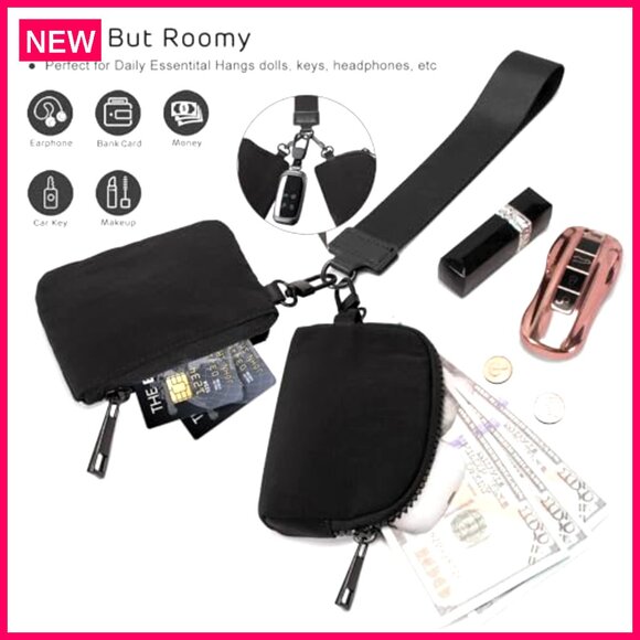 Mini Zip Wristlet Wallet Dual Pouch Detachable Keychain Coin Purse - Picture 5 of 7